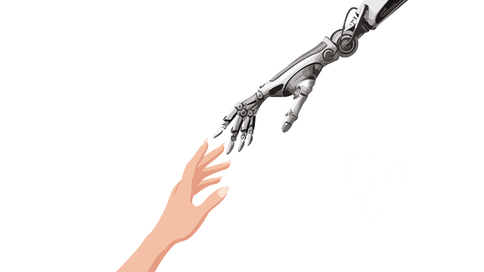 A human hand and a robotic hand reaching toward each other
